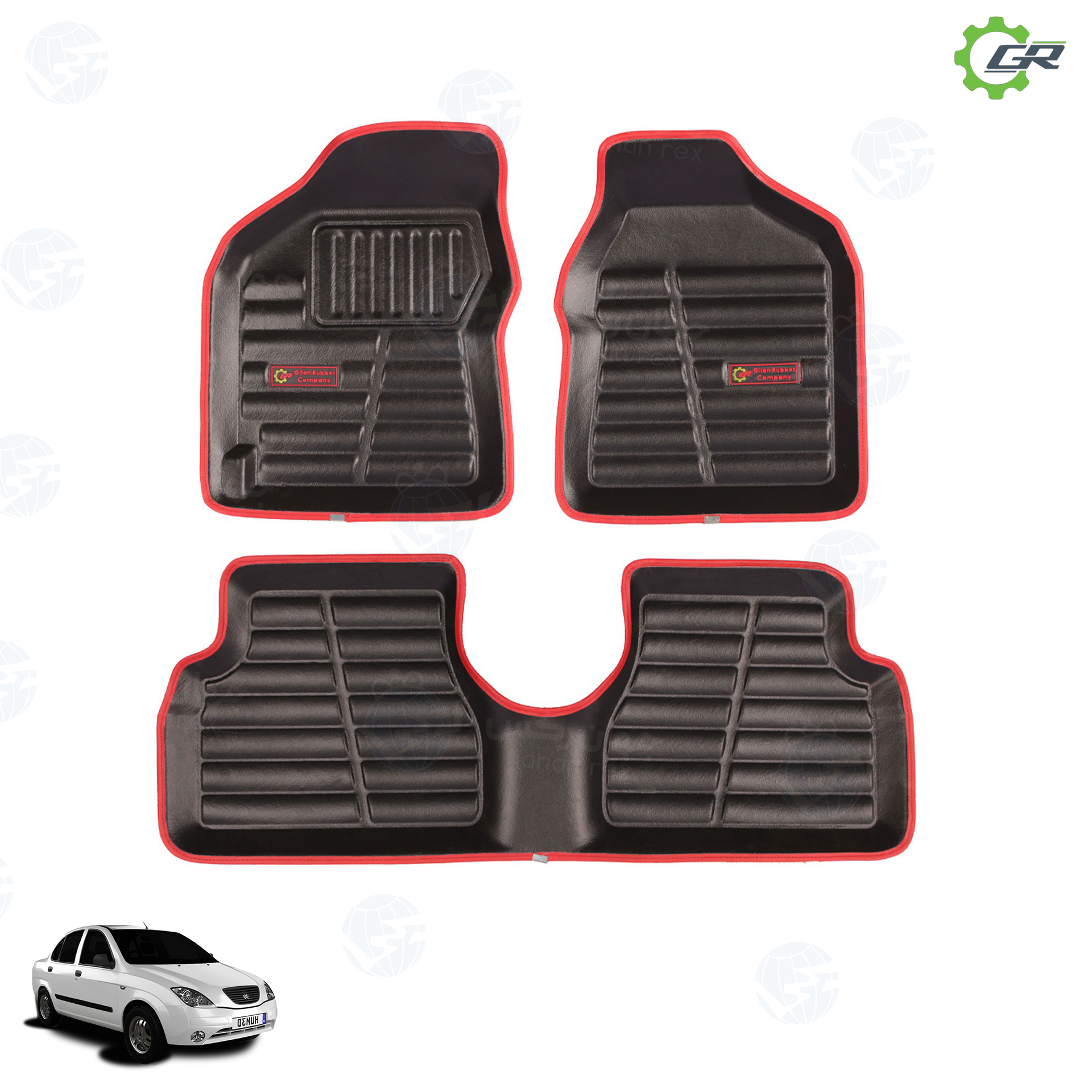 JR-GR-059 کفپوش سه بعدی گیلان مدل چرمی دوردوز قرمز مناسب تیبا 1 و تیبا 2