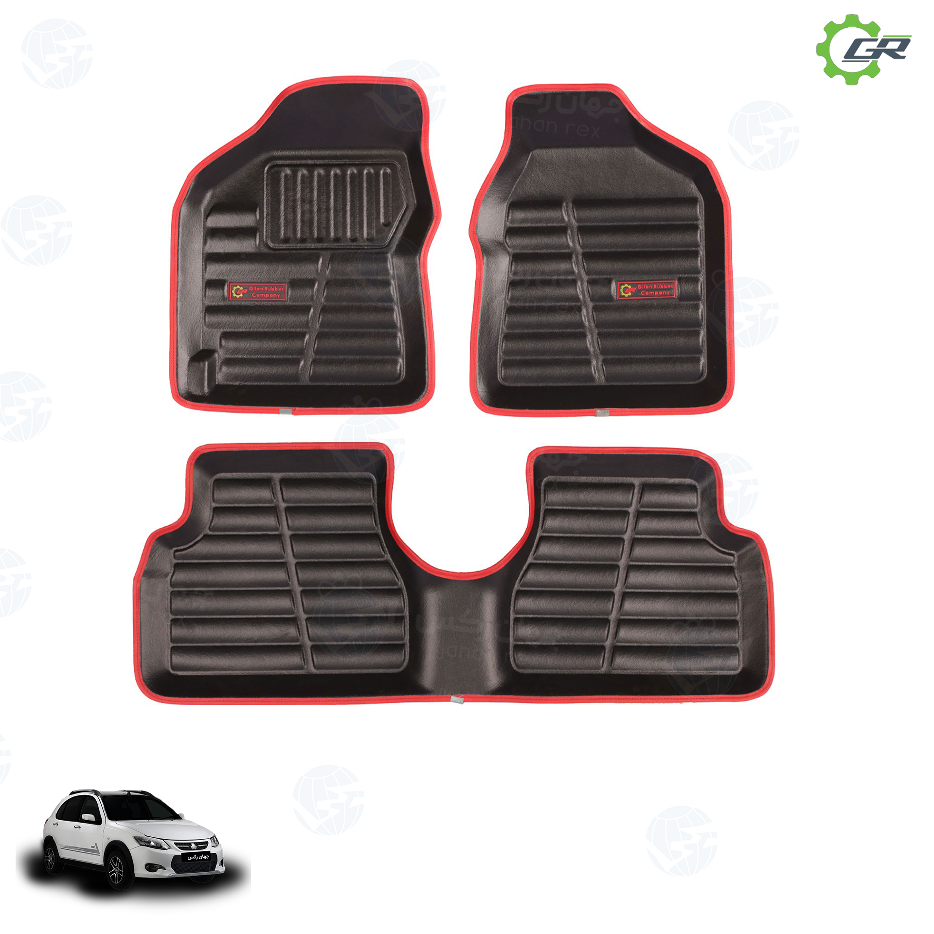 JR-GR-062 کفپوش سه بعدی گیلان مدل چرمی دوردوز قرمز مناسب کوئیک